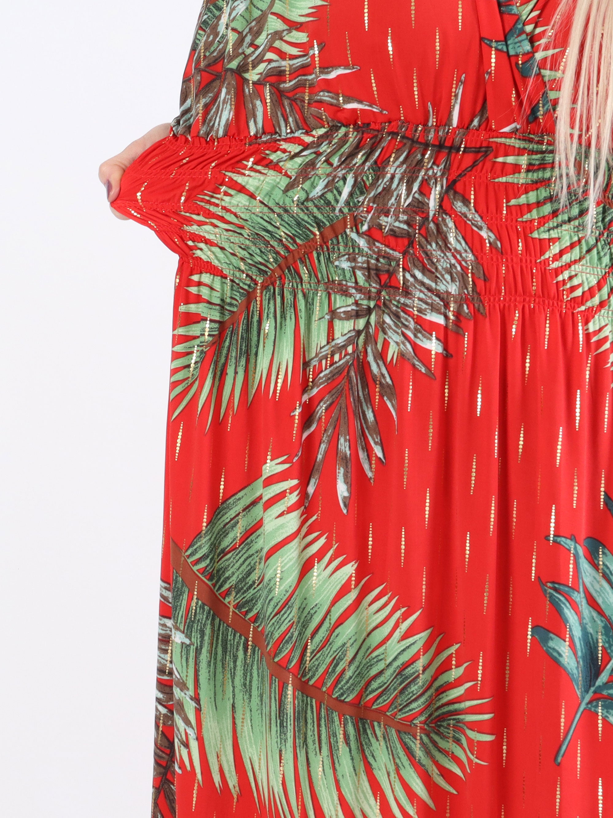 Pams Palm - Lang elastisk plus size kjole i krølfrit stof